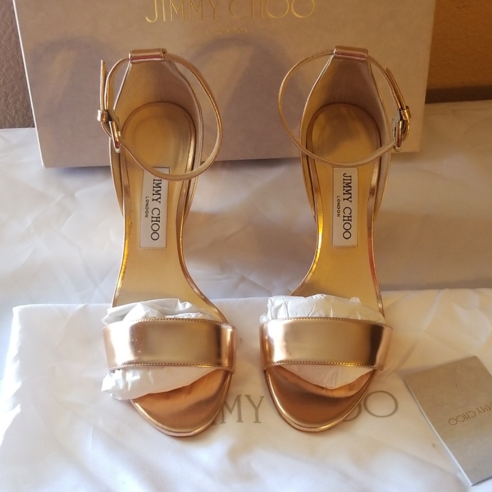Jimmy Choo Rose Gold Wedge heel Edina Tea Rose